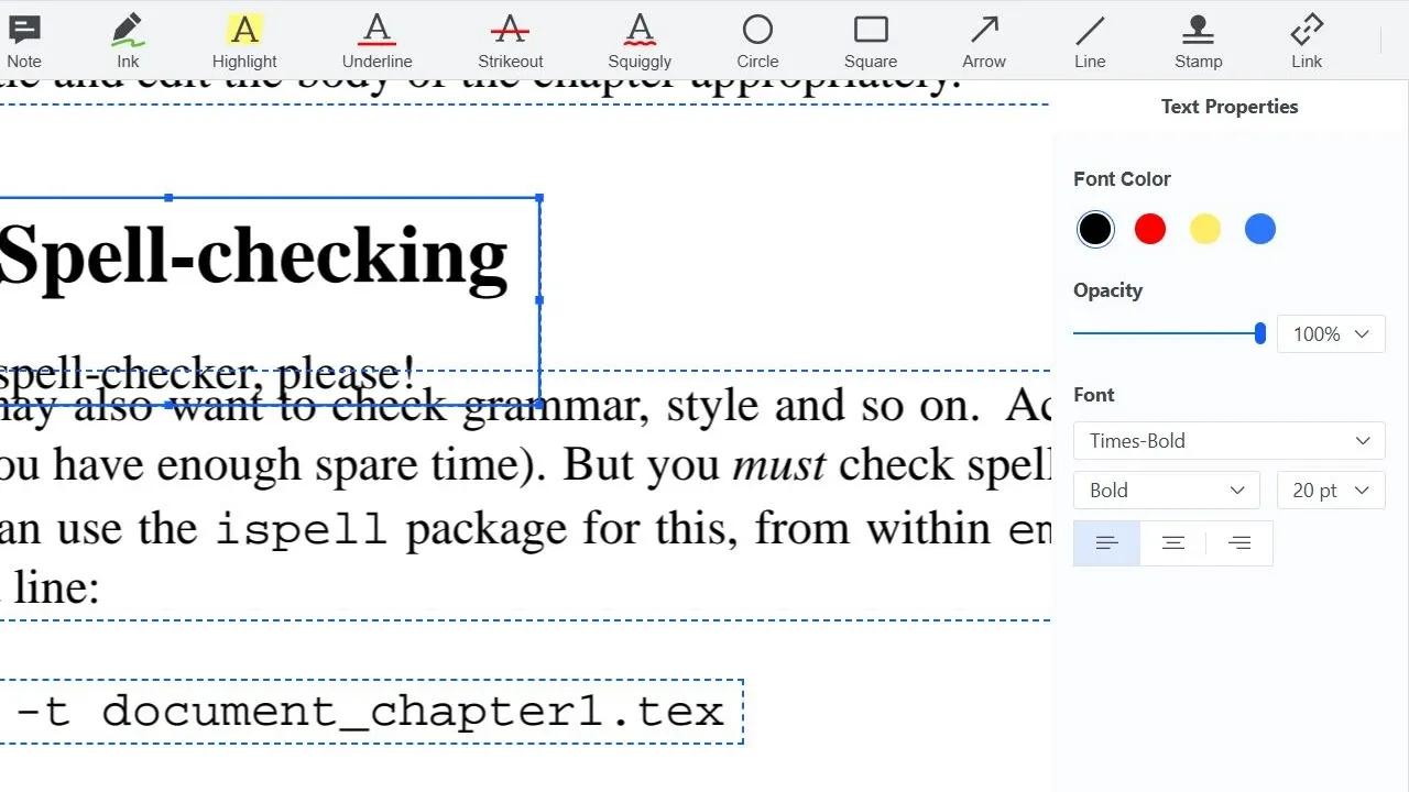 Font Text in PDF
