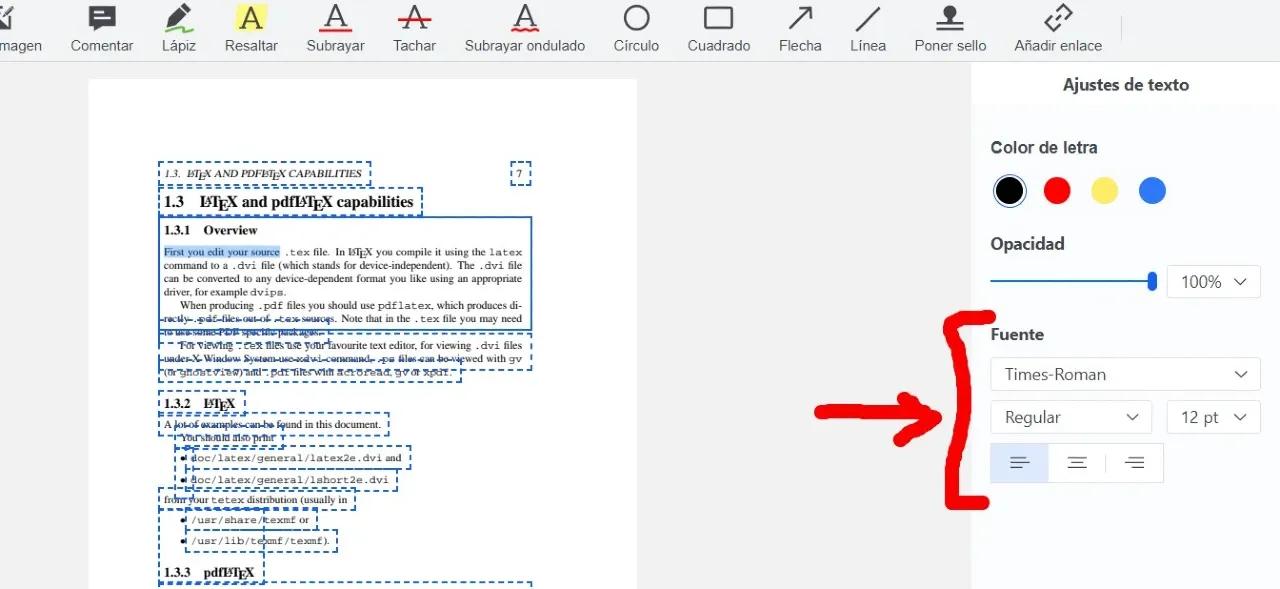 Cambiar estilos de texto en PDF