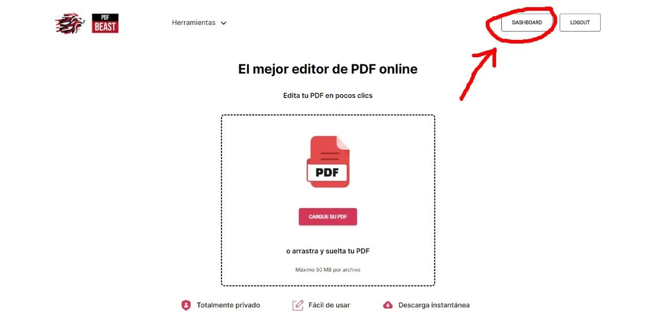 Dashboard de PDFBeast