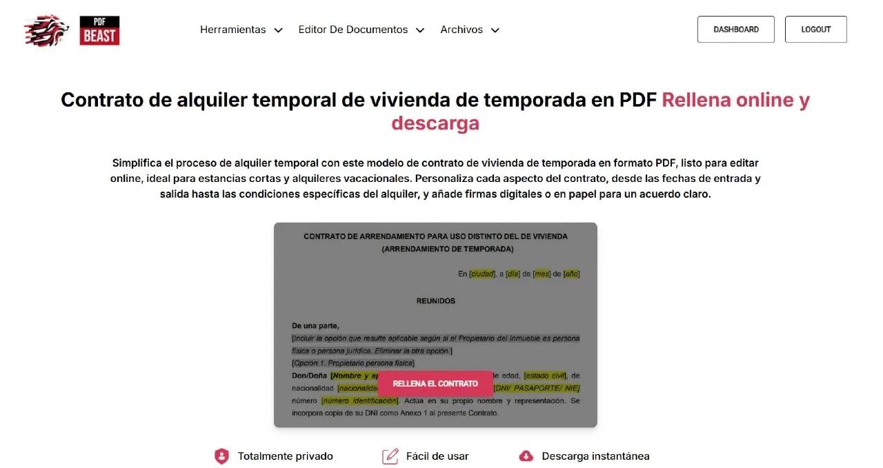 Edición de contrato de alquiler temporal