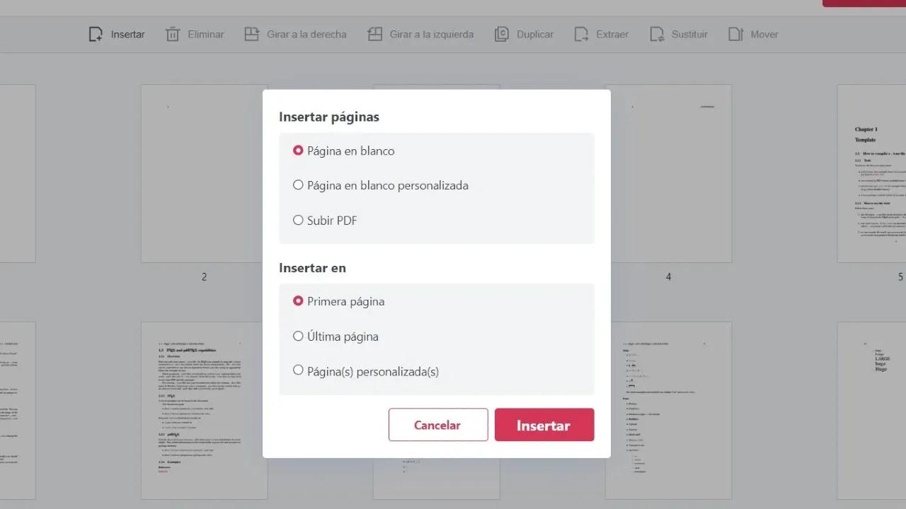 Insertar páginas en PDF